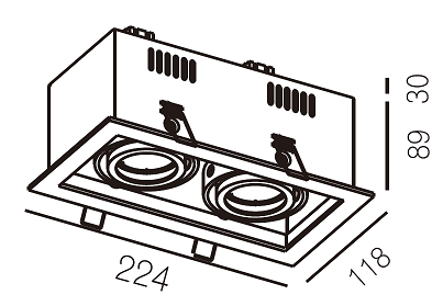 Inbouwspot rechthoekig 2-voudig 2x10W 3000K WIT / ZWART - Beam R8002W - Afbeelding 2