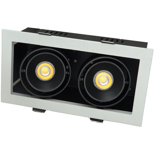 Inbouwspot rechthoekig 2-voudig 2x10W 3000K WIT / ZWART - Beam R8002W