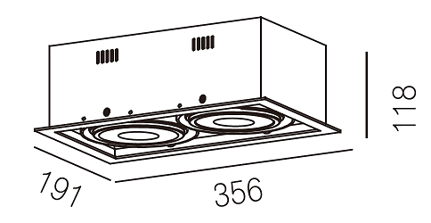 Inbouwspot rechthoekig 2-voudig 2x15W 3000K IP20 WIT / ZWART - Beam R8004W - Afbeelding 3