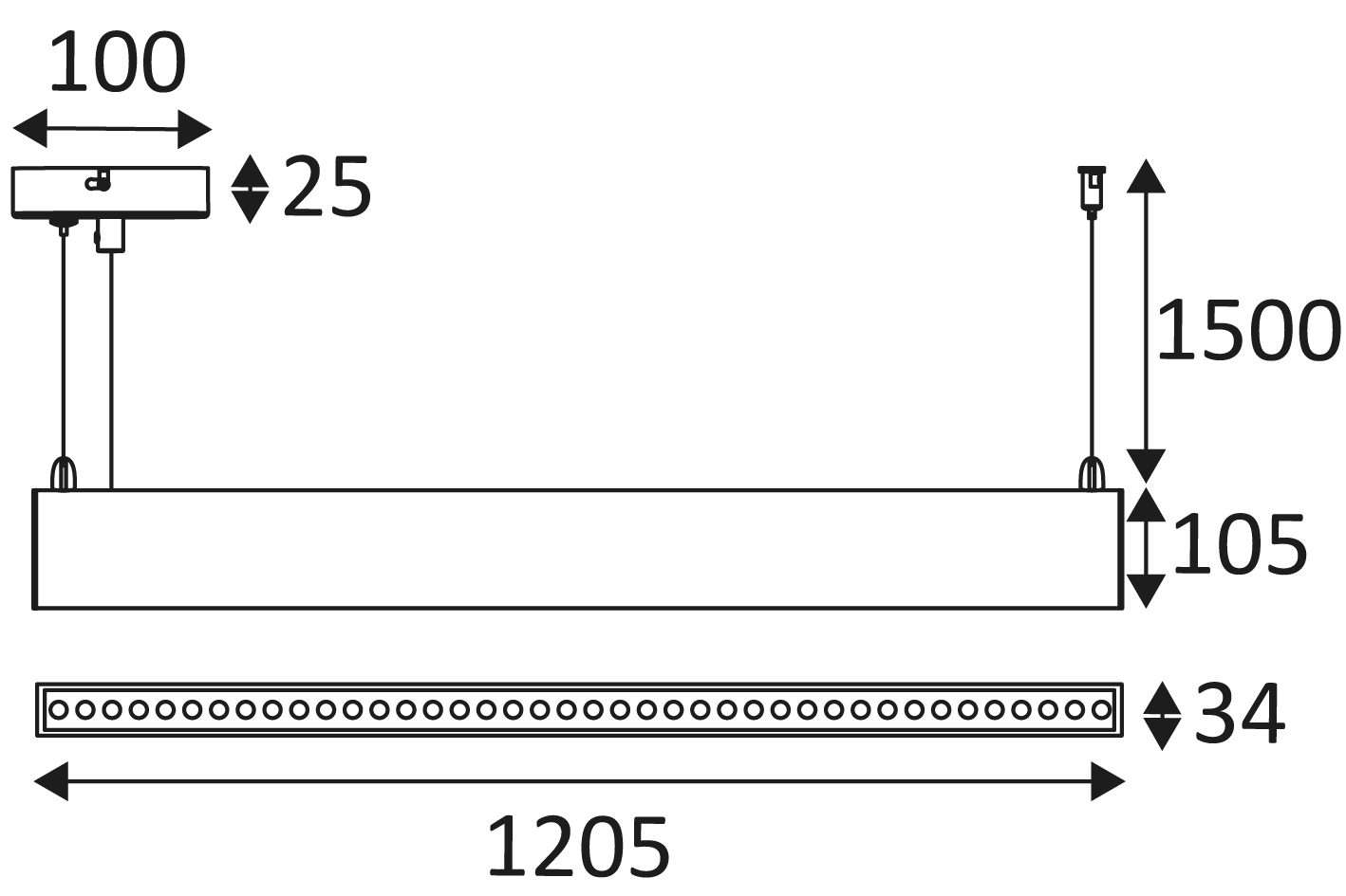 Lineaire pendelarmatuur LED 30W+5W 4000K MAT ZWART - INDIGO OTIS 2 P - Afbeelding 3