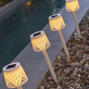 Grondlamp van Gerecycleerd materiaal met LED en zonnepaneel (4 stuks in 1 doos) - New Garden Gretita Solar Wit