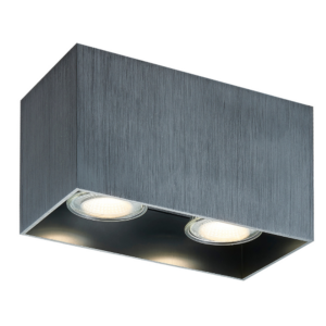 Plafondlamp rechthoek 2xGU10 Geborsteld Staal - FANTASIA BABAR 2 V