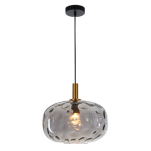 Pendel E27 Ø300mm Zwart / Goud + as grijs glas - FANTASIA OKIRU 300