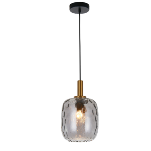 Pendel E27 Ø180mm Zwart / Goud + as grijs glas - FANTASIA OKIRU 180
