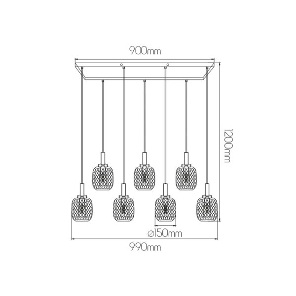 Pendel Balk 7xE27 Ø150mm Zwart + as grijs glas - FANTASIA OKIRU 7 - Afbeelding 2