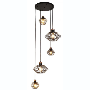 Pendel 3xE27 Ø160mm + 2xE27 Ø320mm Mat zwart+koper - FANTASIA SHURU 5